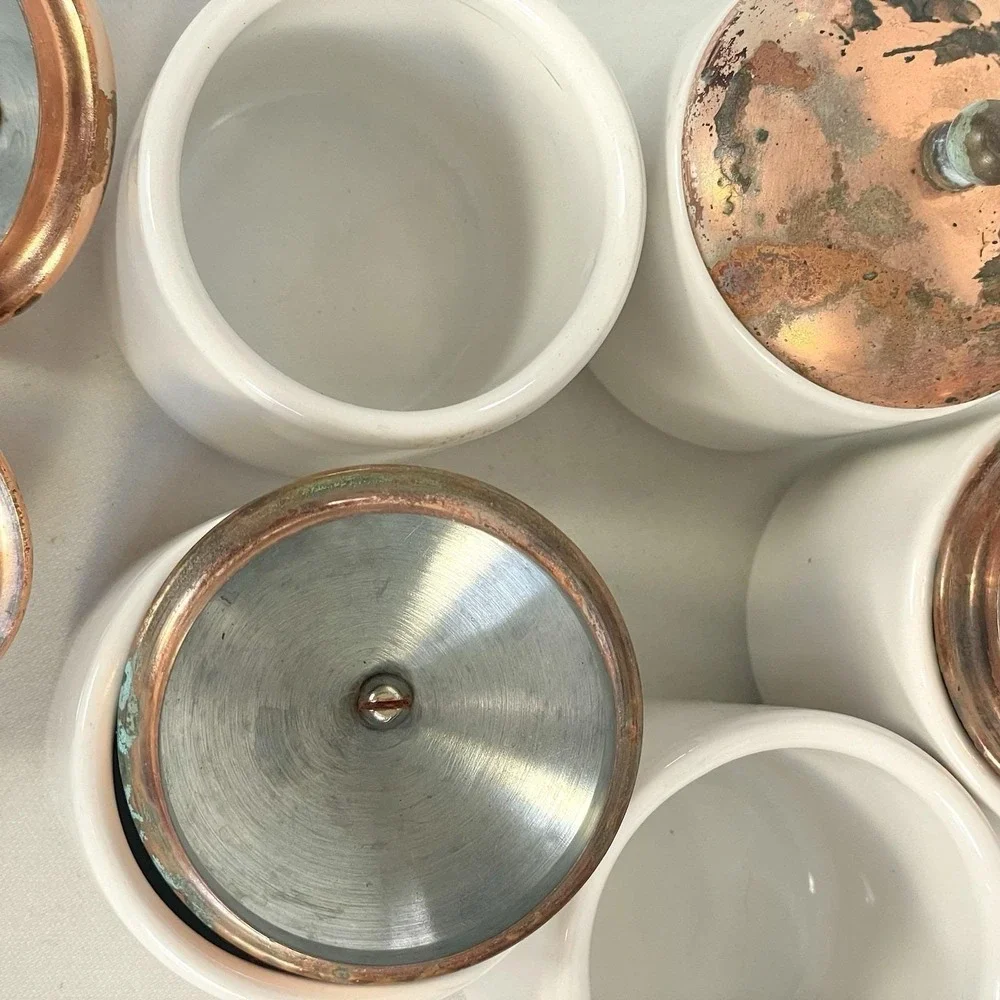 Vintage‎ White Ceramic Mini Canister Copper Lid Rustic Farmhouse Decor